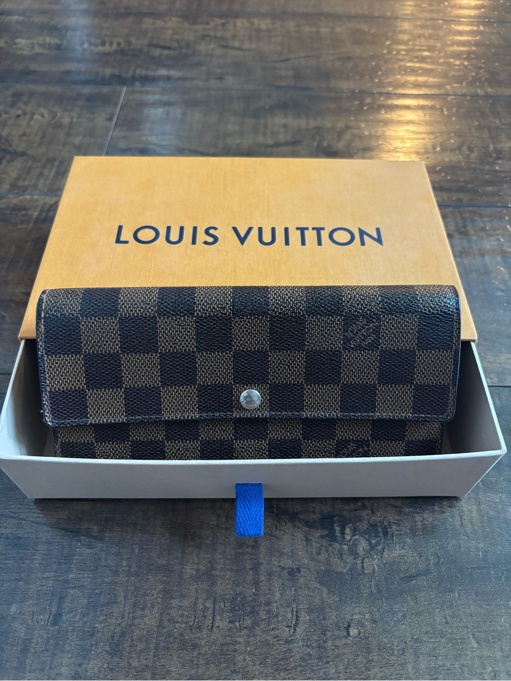 Louis Vuitton Damier Ebene Checkered Long Wallet - Dark Brown & Black